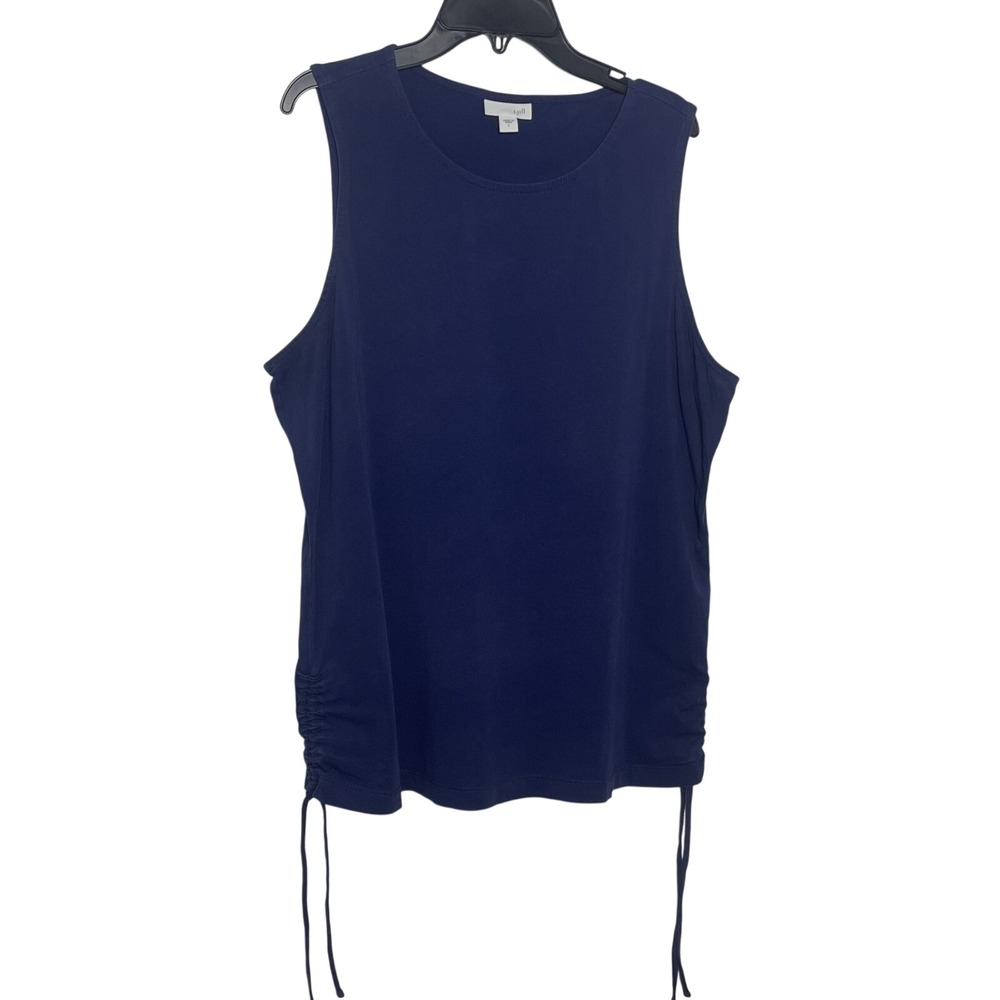 J.Jill Women Large Blue Sleeveless Top Side Ruched Tie  Casual Tunic Blouse